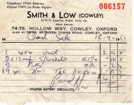 A receipt one of our customers found from 1961!